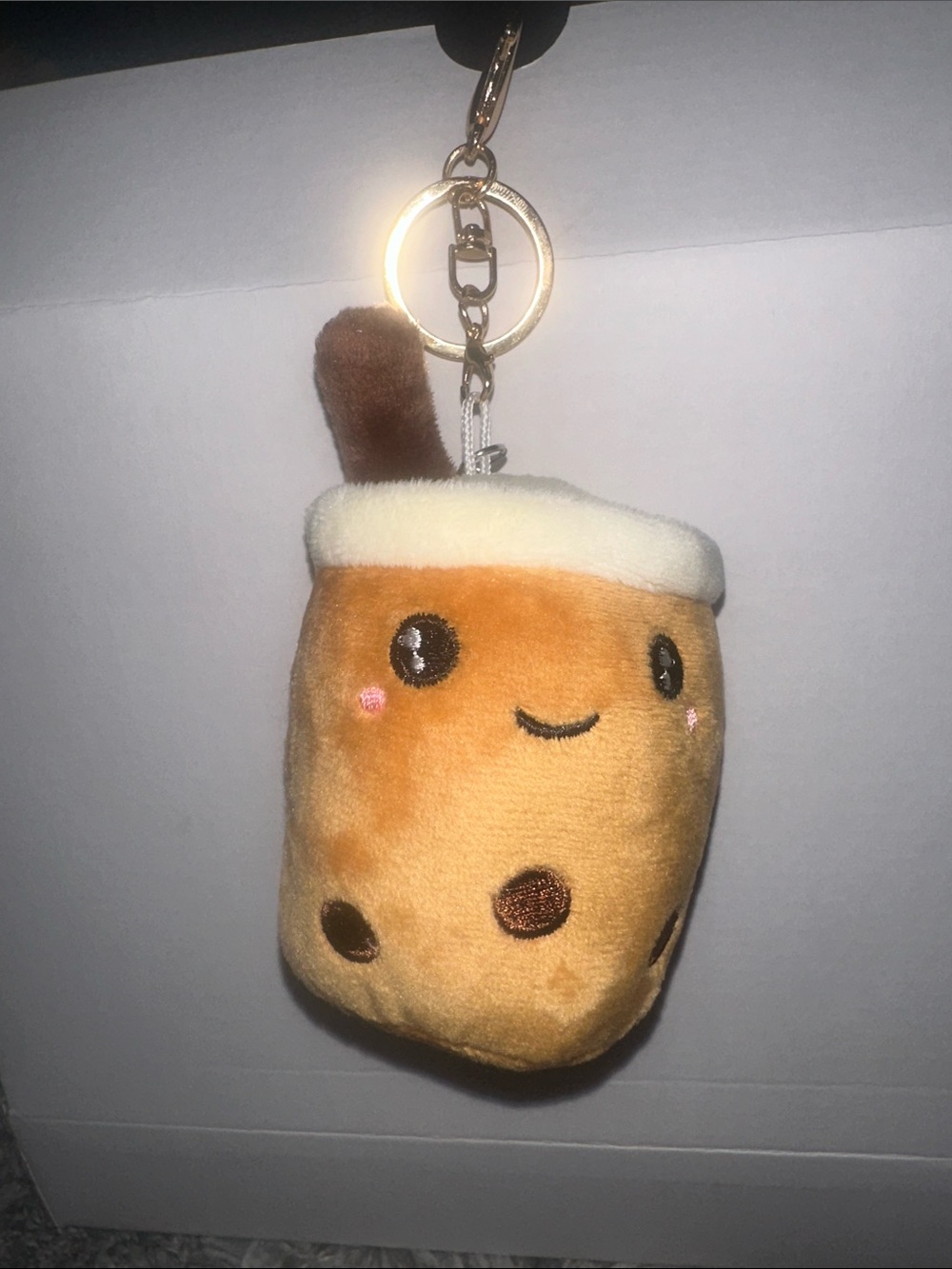 Cute Brown Bubble Tea Plush with Cream Top - Adorable Boba Keychain